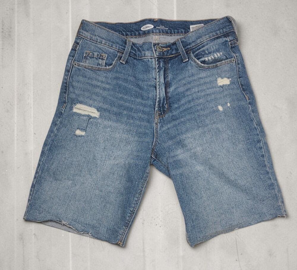 OLD NAVY High-Waisted Distressed Blue Denim Jean Shorts, size 2 -- 9-inch inseam